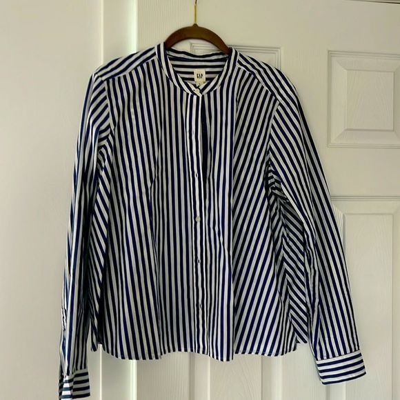 GAP Tops - GAP Love Navy & White Striped Button Down Shirt Size L - LIMITED EDITION